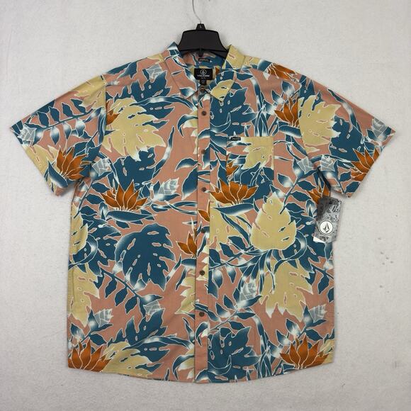 Volcom Mens Button Up Shirt XXL Leaf Pit Floral Short Sleeve Classic Fit - Picture 6 of 12